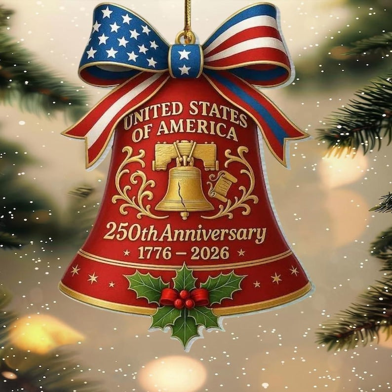 Personalized USA 250th Anniversary Ornament, 1776-2026 Liberty Bell Decoration, America 250 Years Semiquincentennial Christmas Decor