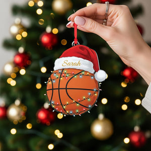 Personalized Basketball Ornament: Custom Name Santa Hat, Acrylic Christmas Keepsake