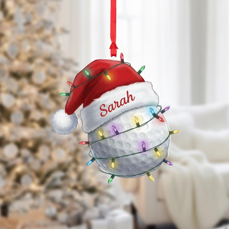 Personalized Golf Ball Christmas Ornament: Acrylic Golfer Gift