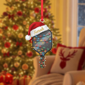 Personalized Pickleball Ornament: Santa Hat Acrylic Xmas Decor