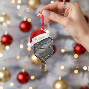 Personalized Pickleball Ornament: Santa Hat Acrylic Xmas Decor