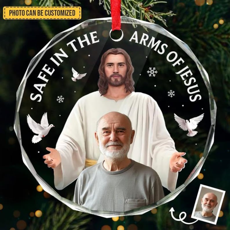 Custom Photo Circle Glass Ornament - Personalized Christmas Memorial Sympathy Gifts For Loss Of Mom, Dad - Your Spirit Shines Eternal