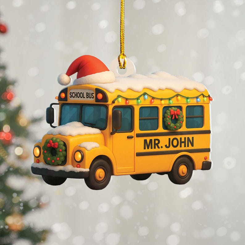 Personalized Flat 2D School Bus Ornament: Custom Teacher, Driver Appreciation Gift