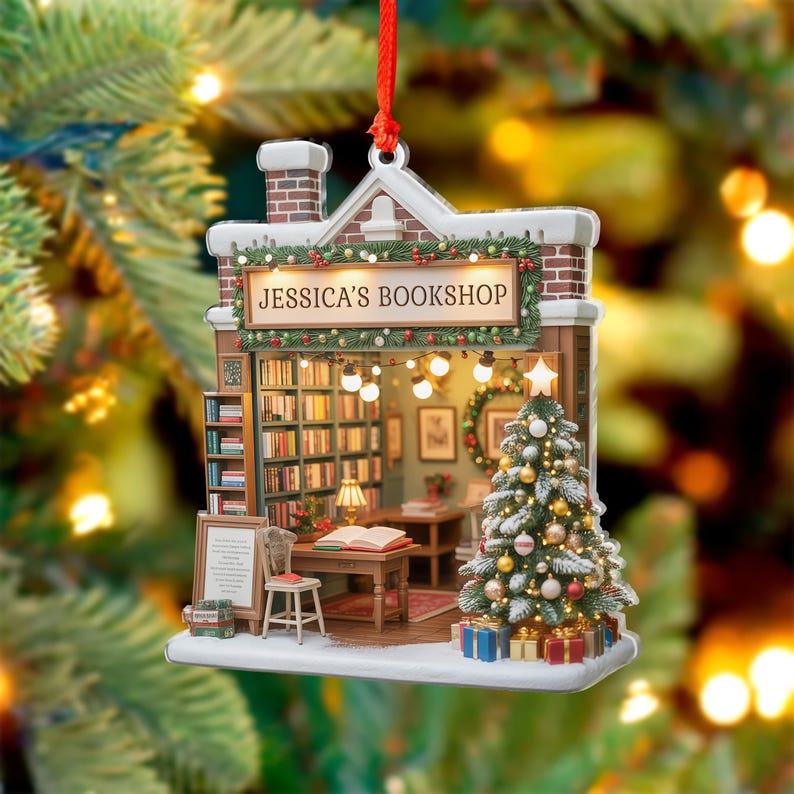 Personalized Bookstore 2d Acrylic Ornament,Christmas Ornament Gift for Readers,Bookstore Ornament, Book Shop Ornament, Gift For Book lovers.