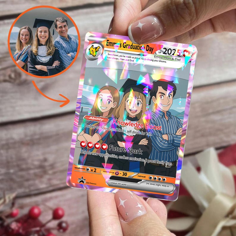 Personalized Pokelove Graduation Card, Custom Anime Photo Card, Graduation Gift, Gift for Him, Gift for Her, Custom Card for Student