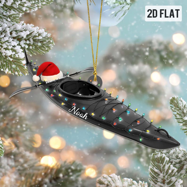 Personalized Kayak Christmas Acrylic Ornament, Custom Canoe Ornament, Outdoor Adventure Holiday Decor, Gift for Kayak Lovers
