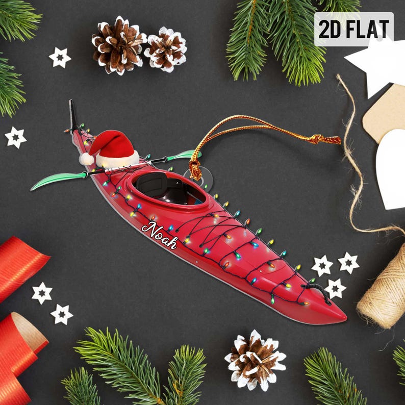 Personalized Kayak Christmas Acrylic Ornament, Custom Canoe Ornament, Outdoor Adventure Holiday Decor, Gift for Kayak Lovers