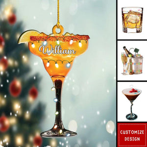 Martini Christmas Acrylic Ornament, Name Martini Wine Glass Ornament, Bartender Cocktail Christmas Gift, Cocktail Lover Gift