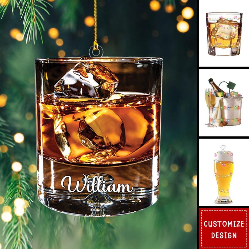 Martini Christmas Acrylic Ornament, Name Martini Wine Glass Ornament, Bartender Cocktail Christmas Gift, Cocktail Lover Gift