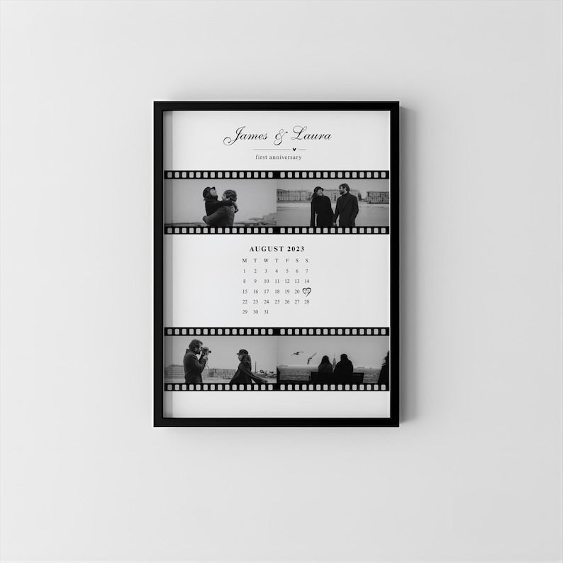 Personalised Couples Anniversary Gift, Custom Photo Print with Calendar, Personalised Christmas Gift, Couple Wall Art, Film Style Gift (No Frame)
