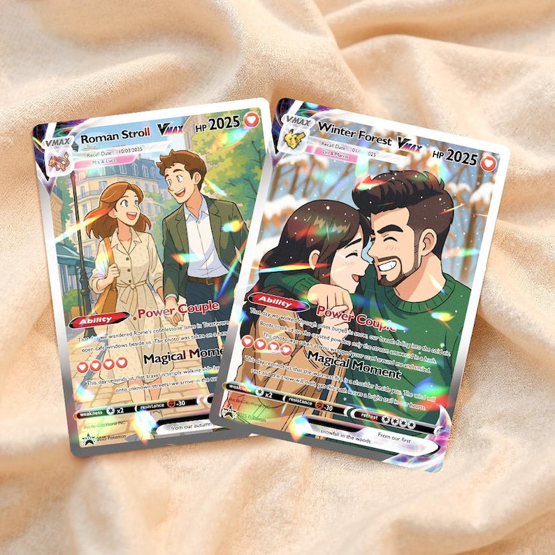 Personalized Pokemon Anime Anniversary Card, Custom Wedding Photo Keepsake, Romantic Couple Gift for Him or Her, Unique Love Card
