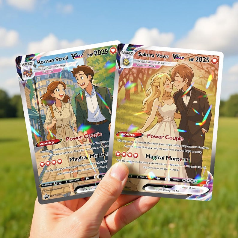 couple pokemon card Personalized Pokemon Anime Anniversary Card, Custom Wedding Photo Keepsake, Romantic Couple Gift for Him or Her, Unique Love Card