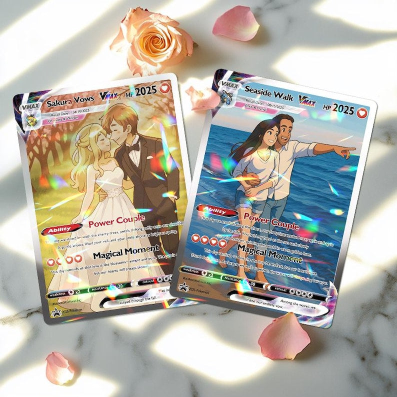 Personalized Pokemon Anime Anniversary Card, Custom Wedding Photo Keepsake, Romantic Couple Gift for Him or Her, Unique Love Card