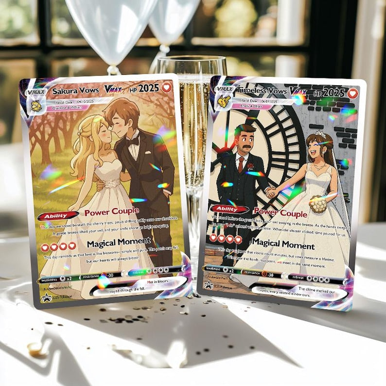 Personalized Pokemon Anime Anniversary Card, Custom Wedding Photo Keepsake, Romantic Couple Gift for Him or Her, Unique Love Card