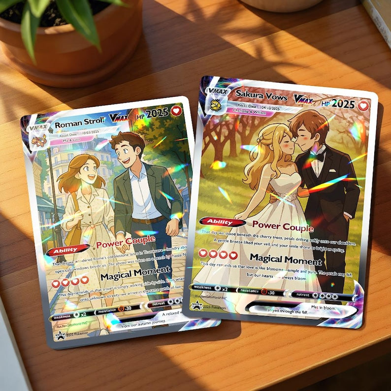 Personalized Pokemon Anime Anniversary Card, Custom Wedding Photo Keepsake, Romantic Couple Gift for Him or Her, Unique Love Card