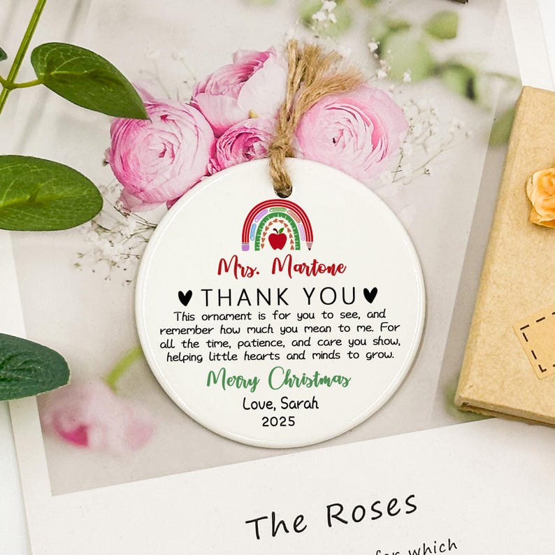 Personalized Christmas Gift for Teacher, Mentor Gifts, Custom Teacher Ornament, Teacher Appreciation, Thank You Teacher Christmas Ornament