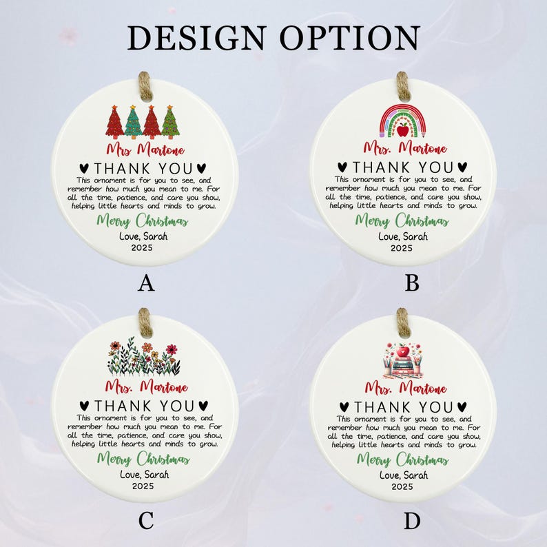 Personalized Christmas Gift for Teacher, Mentor Gifts, Custom Teacher Ornament, Teacher Appreciation, Thank You Teacher Christmas Ornament