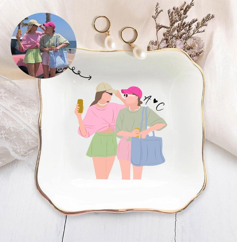 Personalized Bestie Photo Trinket Dish: Best Friend Gifts, Friendship Ring Holder, Thank You Gift For Friend