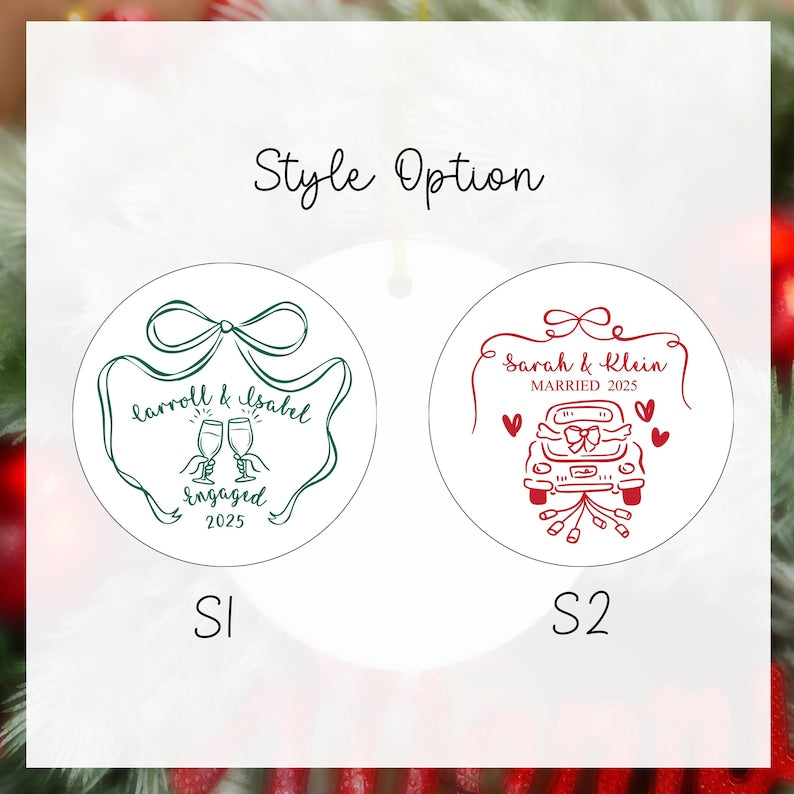 Personalized Ceramic Engagement Ornament: Mr & Mrs Keepsake, Christmas Bauble