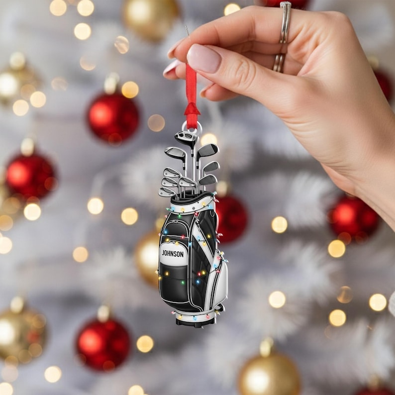 Personalized Golf Bag Christmas Ornament Custom Name Golfer Gift with Clubs