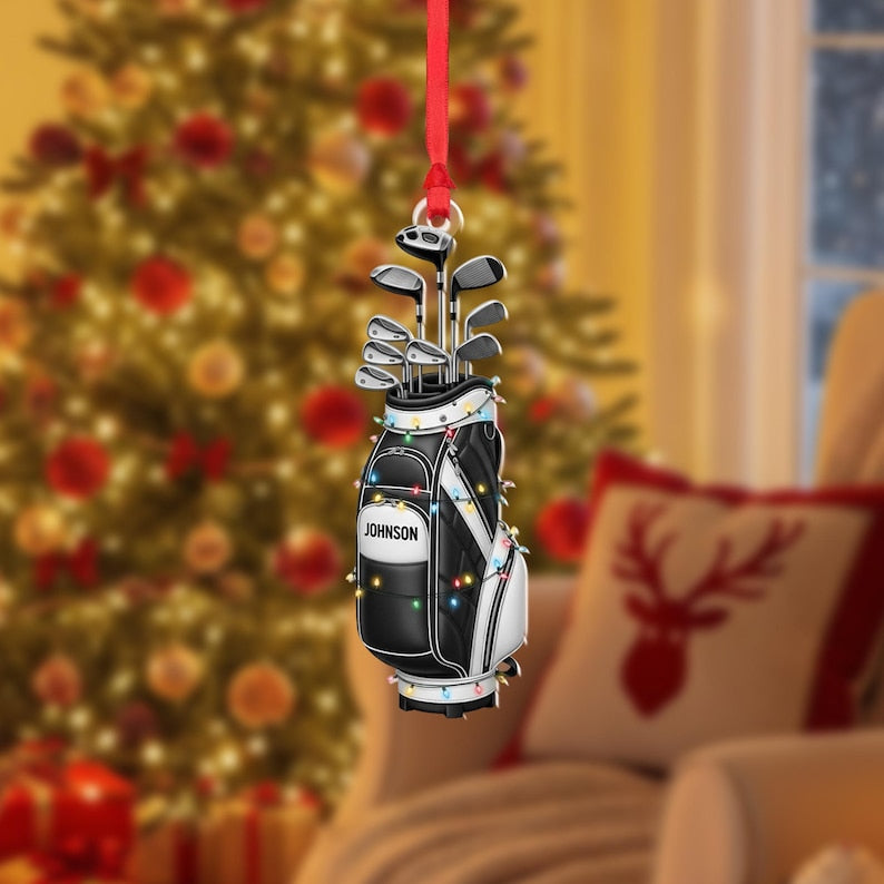Personalized Golf Bag Christmas Ornament Custom Name Golfer Gift with Clubs