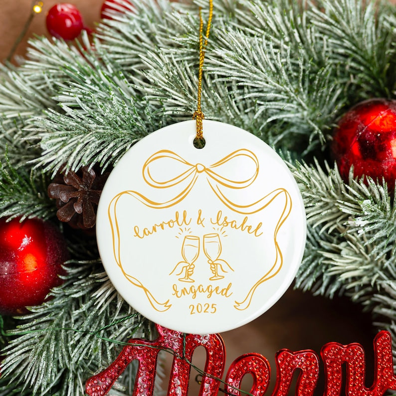 Personalized Ceramic Engagement Ornament: Mr & Mrs Keepsake, Christmas Bauble