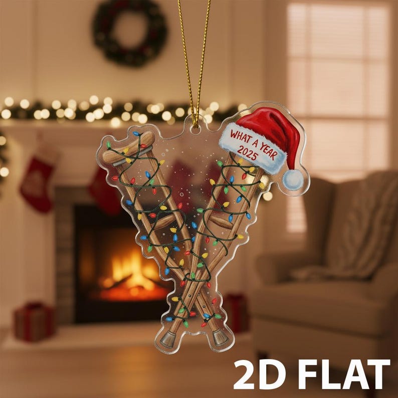Funny Injury Christmas 2D FLAT Ornament, Crutches Holiday Tree Decoration, What a Year 2025 Gag Gift, Broken Leg Recovery Xmas Ornament