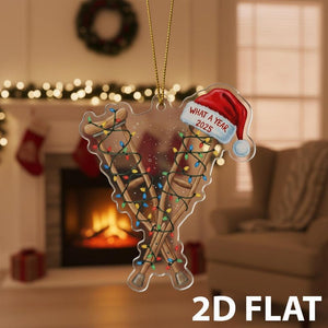 Funny Injury Christmas 2D FLAT Ornament, Crutches Holiday Tree Decoration, What a Year 2025 Gag Gift, Broken Leg Recovery Xmas Ornament