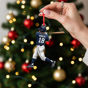 Personalized Baseball Player Christmas Ornament Custom Name and Number Sports Gift