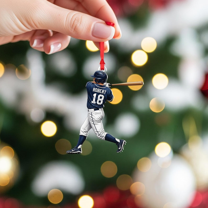 Personalized Baseball Player Christmas Ornament Custom Name and Number Sports Gift