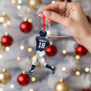 Personalized Baseball Player Christmas Ornament Custom Name and Number Sports Gift