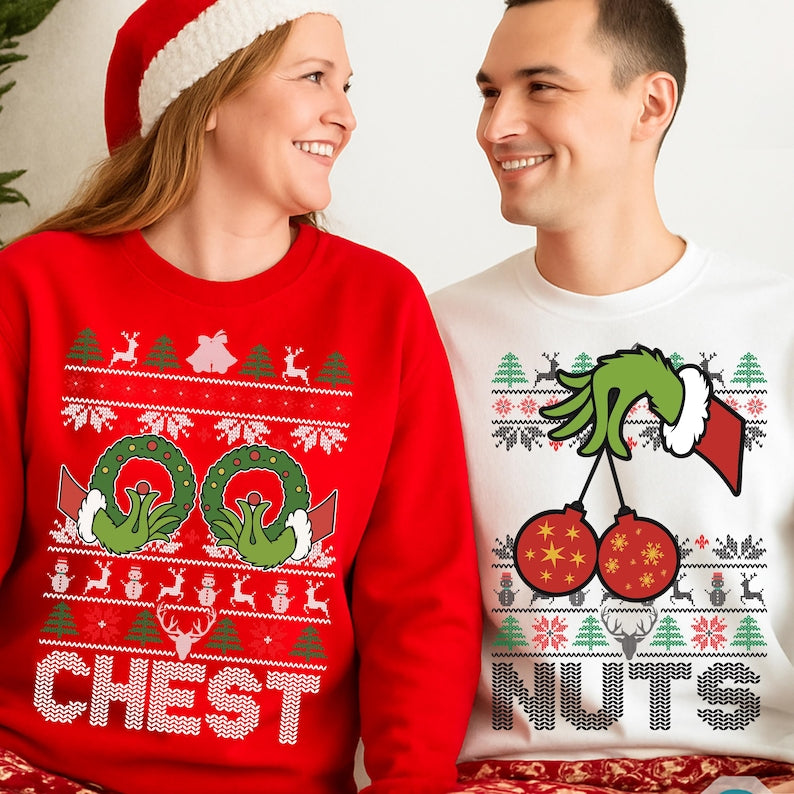 Ugly Christmas Sweatshirt, Chest Nuts Couples Matching Shirt, Funny Christmas Hoodie, Holiday T-Shirt, Boyfriend Christmas Gift