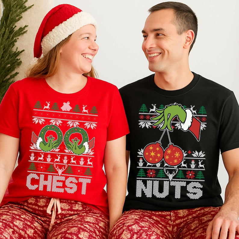 Ugly Christmas Sweatshirt, Chest Nuts Couples Matching Shirt, Funny Christmas Hoodie, Holiday T-Shirt, Boyfriend Christmas Gift