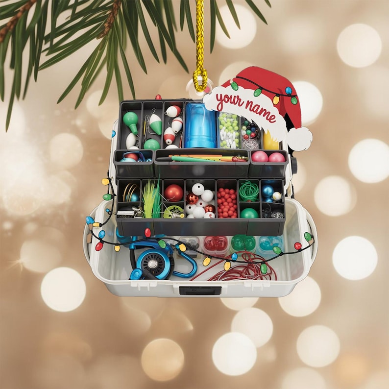 Personalized Fishing Tackle Christmas Ornament 2025, Custom Fishing Ornament, Fisherman Gift, Xmas Tree Decoration for Fishing Lovers, 2D Flat Ornament