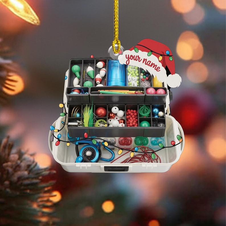 Personalized Fishing Tackle Christmas Ornament 2025, Custom Fishing Ornament, Fisherman Gift, Xmas Tree Decoration for Fishing Lovers, 2D Flat Ornament