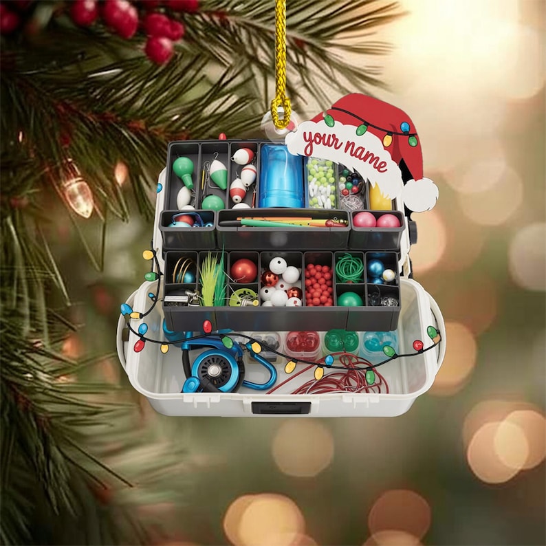 Personalized Fishing Tackle Christmas Ornament 2025, Custom Fishing Ornament, Fisherman Gift, Xmas Tree Decoration for Fishing Lovers, 2D Flat Ornament