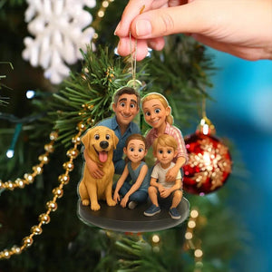Customized Photo Family First Christmas Ornament, Personalized Family Picture Keepsake, Custom Photo 3D Effect Figure Art Happy Family