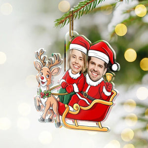 Personalized Couple Funny Elf Photo Ornament, Custom Funny Face For Husband Wife, Photo Gift For Christmas Anniversary Wedding Bachelorette