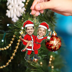 Personalized Couple Funny Elf Photo Ornament, Custom Funny Face For Husband Wife, Photo Gift For Christmas Anniversary Wedding Bachelorette