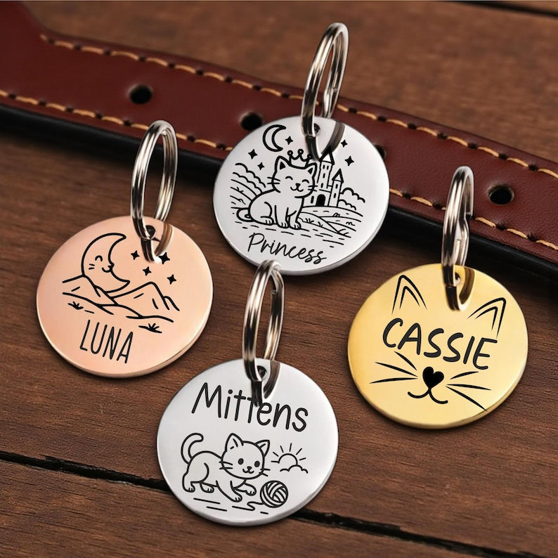 Personalized Cat Tag, Custom Cat tag, Cat ID Tag, Pet ID tag, Cat Collar Tag, Cat ID Tag, Cat tag for Cats. Cat Name Tag