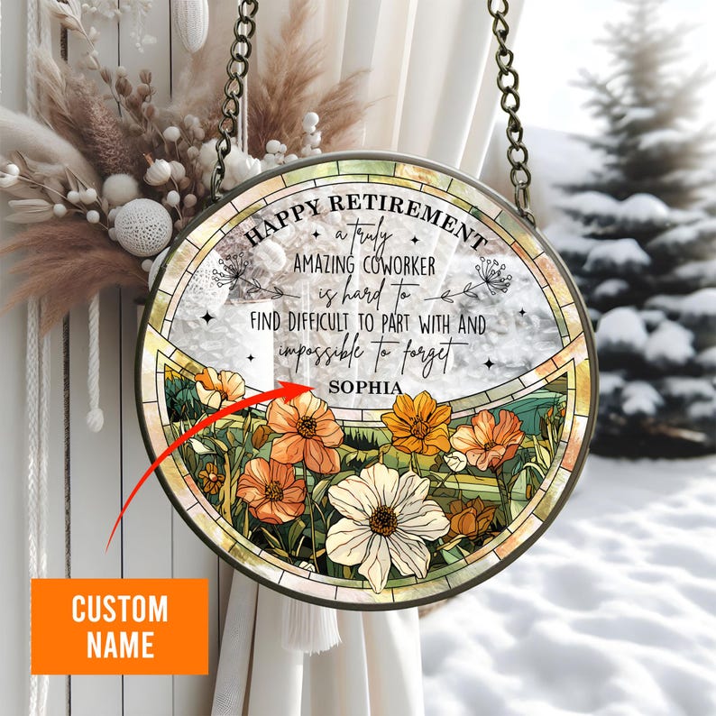 Personalized Retirement Stained Glass Suncatcher Gift For Women, Retirement Keepsake Gift, Custom Retirement Window Hangings