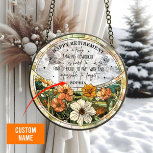 Personalized Retirement Stained Glass Suncatcher Gift For Women, Retirement Keepsake Gift, Custom Retirement Window Hangings