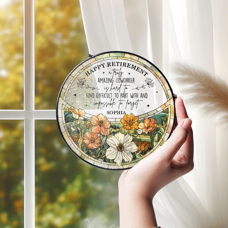 Personalized Retirement Stained Glass Suncatcher Gift For Women, Retirement Keepsake Gift, Custom Retirement Window Hangings