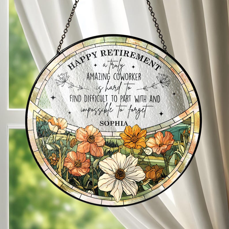 Personalized Retirement Stained Glass Suncatcher Gift For Women, Retirement Keepsake Gift, Custom Retirement Window Hangings