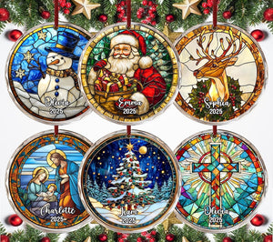Personalized Stained Glass Christmas Ornament 2025 Custom Name Holiday Tree Decoration Santa, Snowman, Christmas Tree Decoration Gift