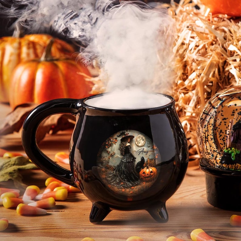 Personalized Witch Cauldron Mug: Gothic Halloween Coffee Cup