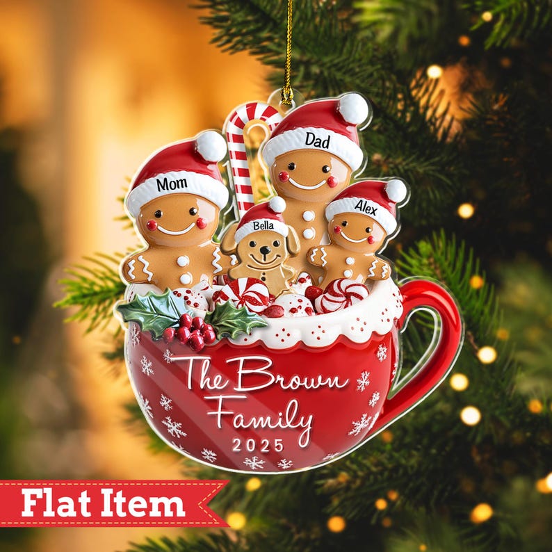Personalized Gingerbread Family Ornament 2025, Family Christmas Ornament with Pets, Family Christmas Gift, Christmas Decoration, Xmas Gift