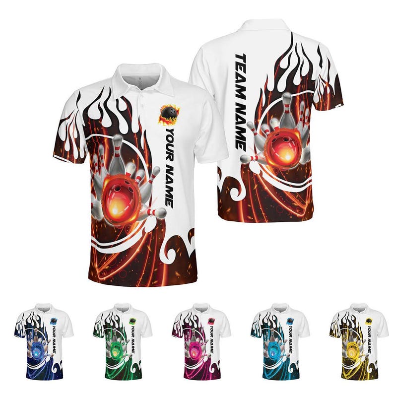 Personalized 3D Flaming Fire Bowling Polo, Custom Name & Team Bowling Polo Shirt, Uniform For Bowling Team, Bowling Lovers, Sport Gifts