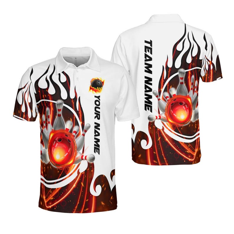 Personalized 3D Flaming Fire Bowling Polo, Custom Name & Team Bowling Polo Shirt, Uniform For Bowling Team, Bowling Lovers, Sport Gifts