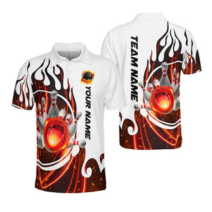 Personalized 3D Flaming Fire Bowling Polo, Custom Name & Team Bowling Polo Shirt, Uniform For Bowling Team, Bowling Lovers, Sport Gifts